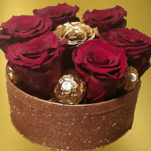Burgndy-Roses-with-Ferrero-in-sparkling-box